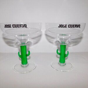 Set 2 Vintage Acrylic Cactus Stem Margarita Glasses Jose Cuervo tequila